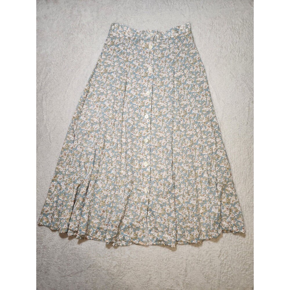 Petite Sophisticate Blue Floral Button-Front Pleated A-Line Midi Skirt PS